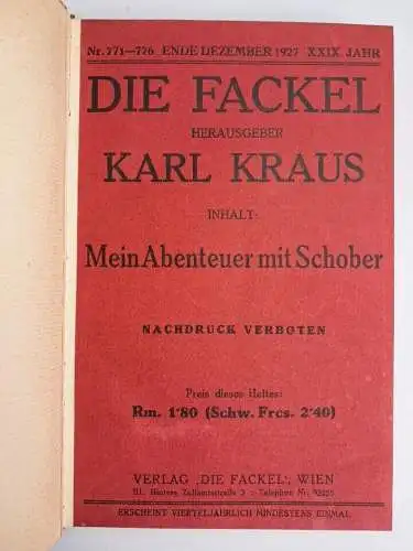 16 Hefte in 9 Bänden: Die Fackel 1925-1935, Karl Kraus, Original-Hefte!