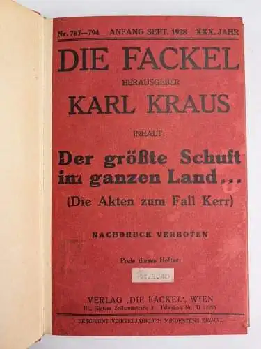 16 Hefte in 9 Bänden: Die Fackel 1925-1935, Karl Kraus, Original-Hefte!