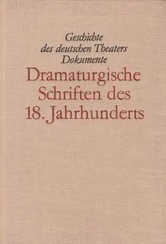 Buch: Dramaturgische Schriften des 18. Jahrhunderts, Hammer, Klaus. 1968