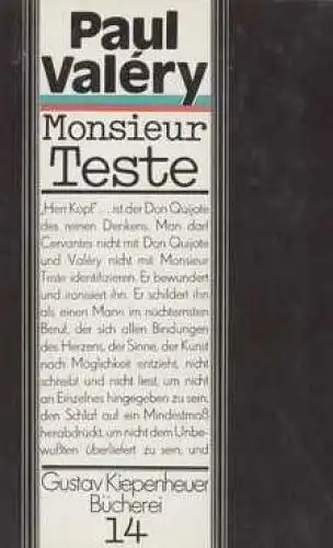 Buch: Monsieur Teste, Valery, Paul. Gustav Kiepenheuer Bücherei, 1983