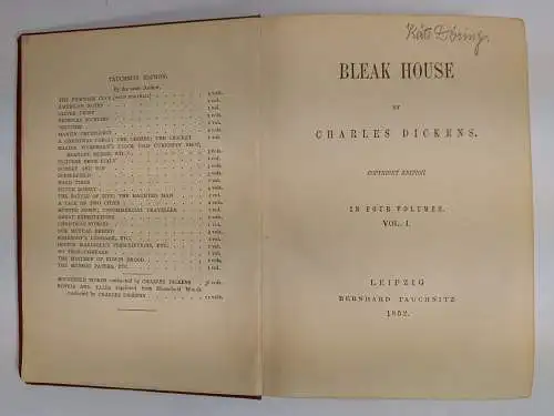 Buch: Bleak House, Charles Dickens, 4 Bände, 1852, Bernhard Tauchnitz, englisch