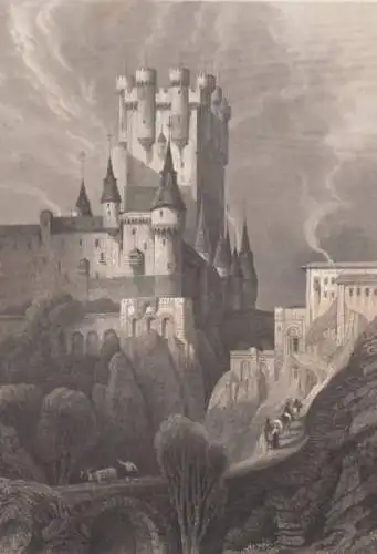 Alcazar in Segovia. aus Meyers Universum, Stahlstich. Kunstgrafik, 1850