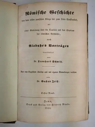 Buch: Römische Geschichte, Niebuhr, Schmitz, Zeiss, 2 Bände in 1, Mauke, 1844/45