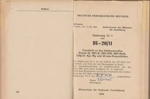 Buch:  DV-20/11, 1963, Vorschrift zu den Schützenwaffen, Pistole-M, MPi-K...