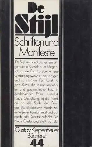 Buch: Schriften und Manifeste, De Stijl, Kiepenheuer Bücherei, gebraucht, gut