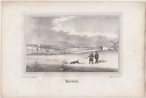 Haselbach. Original-Lithographie, Johann F. W. Wegener, um 1843, F. A. Renner