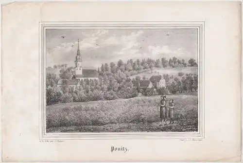 Ponitz. Original-Lithographie, Johann F. W. Wegener, um 1843, I. H. Ketzschau