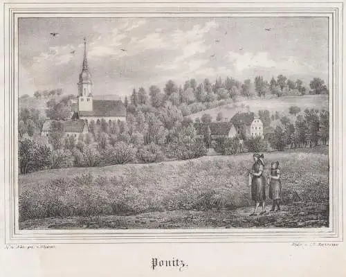 Ponitz. Original-Lithographie, Johann F. W. Wegener, um 1843, I. H. Ketzschau