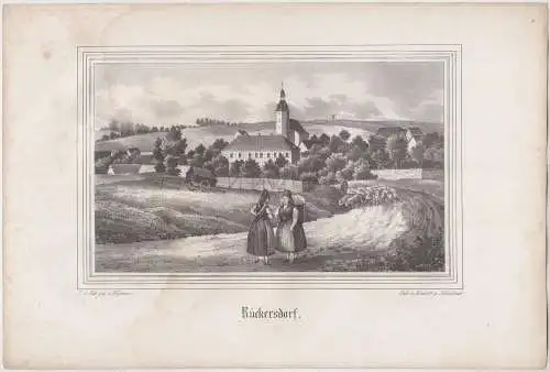 Rückersdorf. Original-Lithographie, Johann F. W. Wegener, um 1843, F. A. Renner