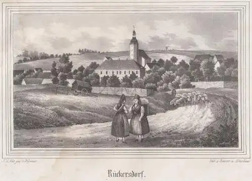 Rückersdorf. Original-Lithographie, Johann F. W. Wegener, um 1843, F. A. Renner