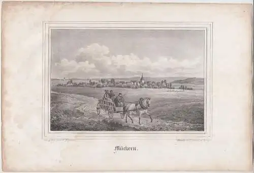 Mückern. Original-Lithographie, Johann F. W. Wegener, um 1843, I. H. Ketzschau