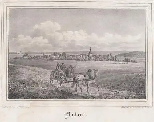 Mückern. Original-Lithographie, Johann F. W. Wegener, um 1843, I. H. Ketzschau