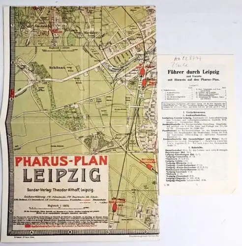 Stadtplan Pharus-Plan Leipzig + Heft Führer durch Leipzig, Corn. Löwe, Bachmann