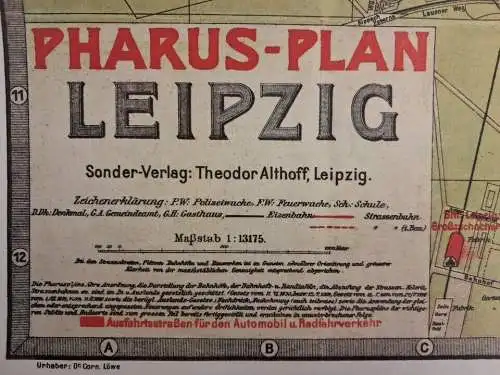 Stadtplan Pharus-Plan Leipzig + Heft Führer durch Leipzig, Corn. Löwe, Bachmann