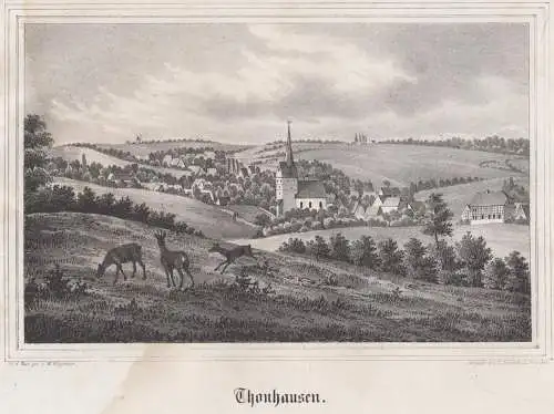 Thonhausen. Original-Lithographie, Johann F. W. Wegener, um 1843, Ketzschau