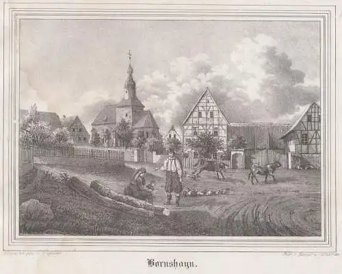 Bornshayn. Original-Lithographie, J. F. W. Wegener, um 1843, Renner u. Ketzschau