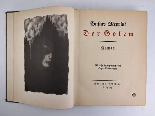 Buch: Der Golem, Roman, Gustav Meyrink, Hugo Steiner, 1915, Kurt Wolff Verlag