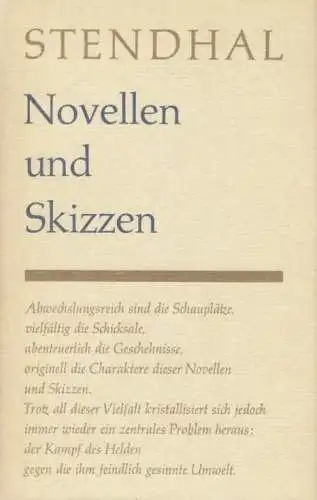 Buch: Novellen und Skizzen, Stendhal. Gesammelte Werke in Einzelbänden, 1981