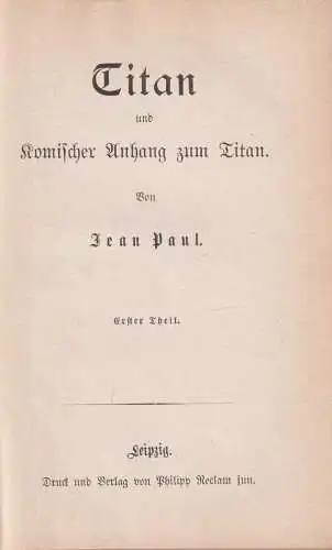 Buch: Titan und komischer Anhang zum Titan 1+2, Jean Paul, Reclam, 2 Bände