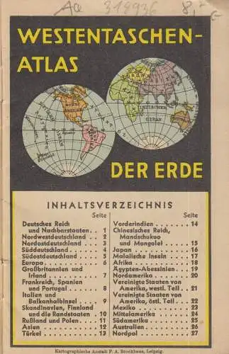 Buch: Westentaschenatlas der Erde, anonym, Kartographische Anstalt Brockhaus