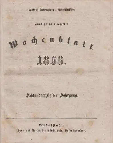 Buch: Fürstlich Schwarzburg-Rudolfstädt. gnädigst privilegirtes Wochenblatt 1856