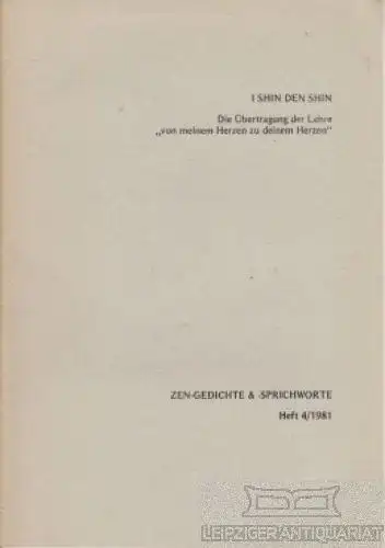 Buch: Die Übertragung der Lehre von meinem Herzen zu deinem... Ishin Denschin