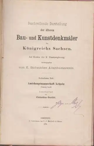 Buch: Bau- und Kunstdenkmäler, 16. Heft, Leipzig, 1994, Cornelius Gurlitt