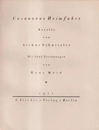 Buch: Casanovas Heimfahrt, Arthur Schnitzler, 1921, S. Fischer, Hans Meid