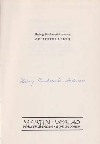 Buch: Geliebtes Leben, Bienkowski-Andersson, Hedwig, 1969, Martin-Verlag