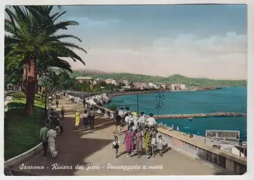 AK Sanremo - Riviera dei Fiori - Passeggiata a mare, ca. 1958, gelaufen