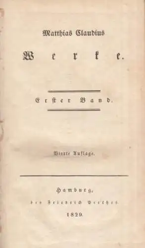 Buch: ASMUS omnia sua SECUM portans, Claudius, Matthias. 2 Bände, 1829