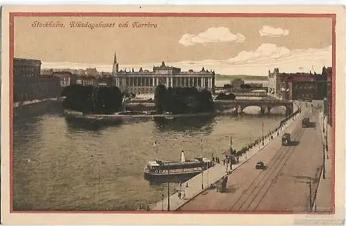 AK Stockholm. Riksdagshuset och Norrbro. ca. 1915, Postkarte. Ca. 1915