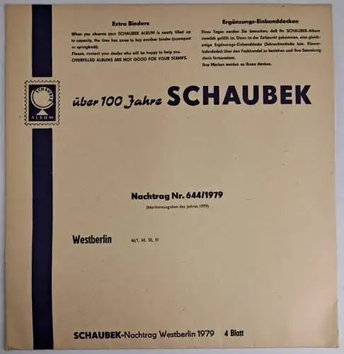 Schaubek Briefmarkenalben Nachtrag Nr. 644/1979 Westberlin, 4 Blatt