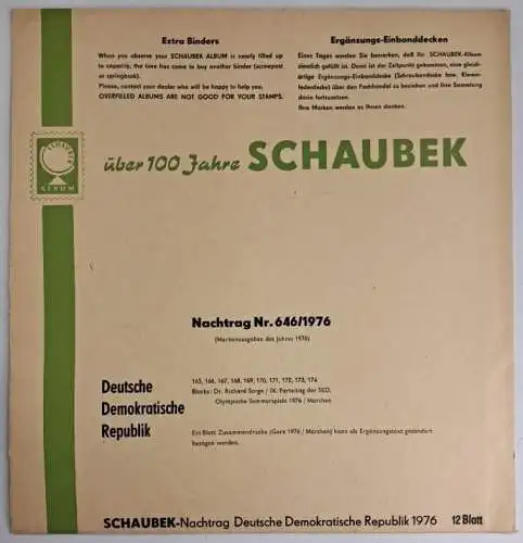 Schaubek Briefmarkenalben Nachtrag Nr. 646/1976 Deutsche Demokratische Republik