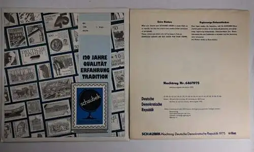 Schaubek Briefmarkenalben Nachtrag Nr. 646/1975 Deutsche Demokratische Republik