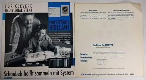 Schaubek Briefmarkenalben Nachtrag Nr. 646/1974 Deutsche Demokratische Republik