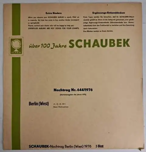 Schaubek Briefmarkenalben Nachtrag Nr. 644/1976 Berlin (West), 5 Blatt