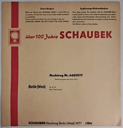 Schaubek Briefmarkenalben Nachtrag Nr. 644/1977 Berlin (West), 4 Blatt