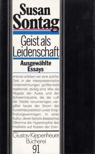 Buch: Geist als Leidenschaft, Sontag, Susan. Gustav Kiepenheuer Bücherei, 1989