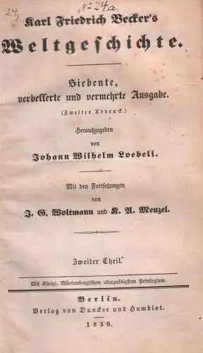 Buch: Beckers Weltgeschichte - Zweiter Theil, Becker, Karl Friedrich, 1836