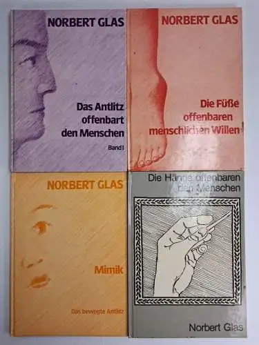 4 Bücher Norbert Glas: Mimik, Das Antlitz, Die Füße, Hände. Mellinger Verlag