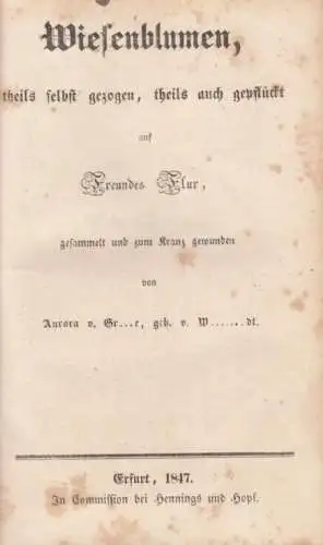 Buch: Wiesenblumen, theils selbst gezogen, theils auch gepflückt auf... Gr...e