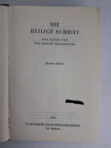 Biblia: Die Heilige Schrift, Zürcher Bibel, 1960, Haupt-Bibelgesellschaft