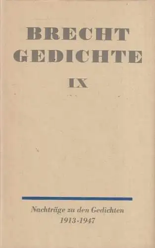 Buch: Gedichte. Band IX, Brecht, Bertolt. Gedichte, 1969, Aufbau-Verlag