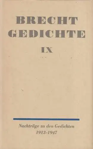 Buch: Gedichte. Band IX, Brecht, Bertolt. Gedichte, 1969, Aufbau-Verlag