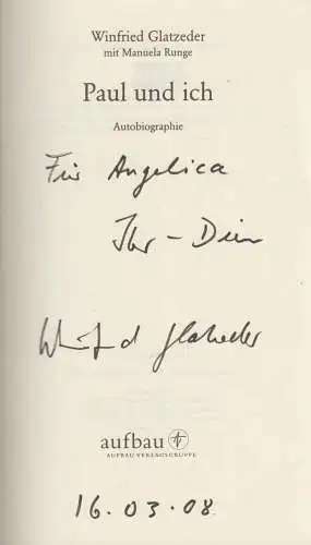 Buch: Paul und ich, Winfried Glatzeder und Manuela Runge. 2008, Aufbau, signiert