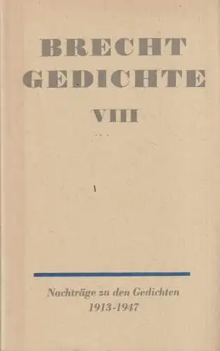 Buch: Gedichte. Band VIII, Brecht, Bertolt. Gedichte, 1969, Aufbau-Verlag