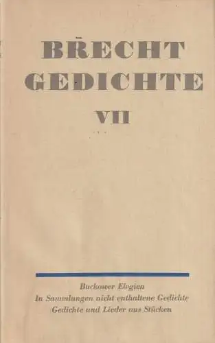 Buch: Gedichte. Band VII, Brecht, Bertolt. Gedichte, 1969, Aufbau-Verlag