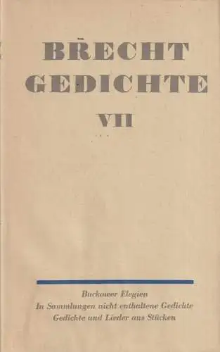 Buch: Gedichte. Band VII, Brecht, Bertolt. Gedichte, 1969, Aufbau-Verlag