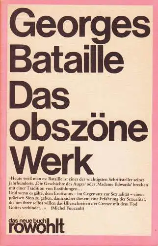 Buch: Das obszöne Werk, Georges Bataille, 1984, ROWOHLT Taschenbuch Verlag